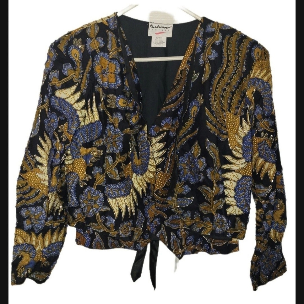 Vintage Fashion Fantasy 2 Piece Sparkling Floral Beaded Set Sz Sm/M Jacket Vest